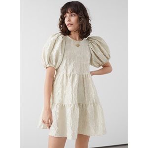Puff sleeve jacquard mini dress